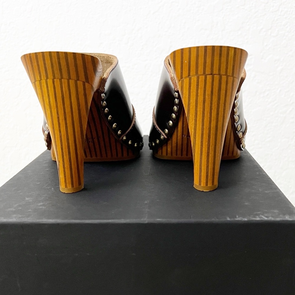 Marc Jacobs Runway Leather Wood Heel Clogs 39 - Picture 8 of 12